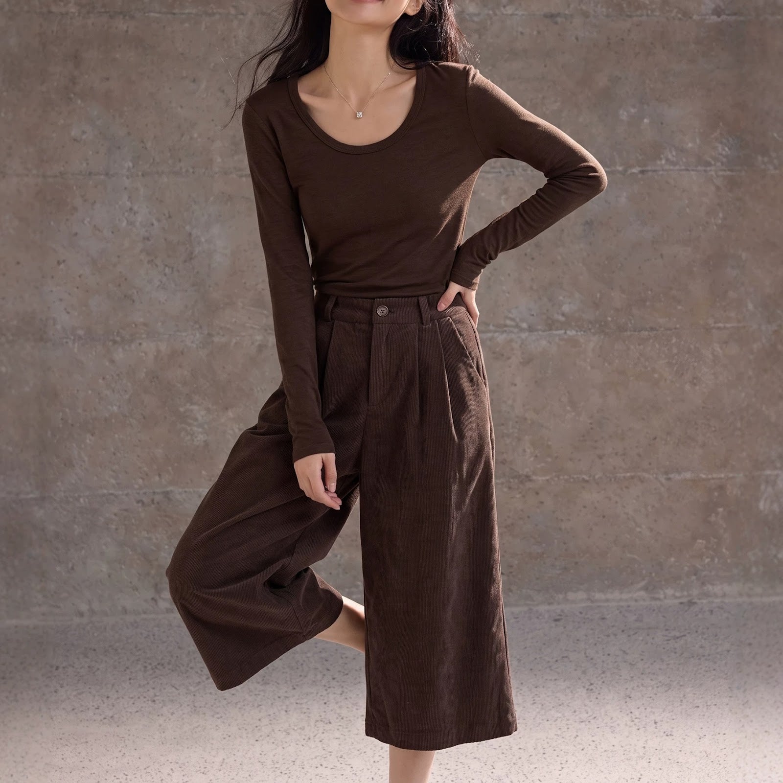 Cord pants, straight cut, 7/8 length