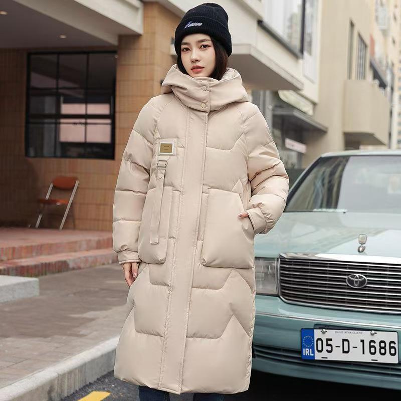 Long, padded winter coat with hood