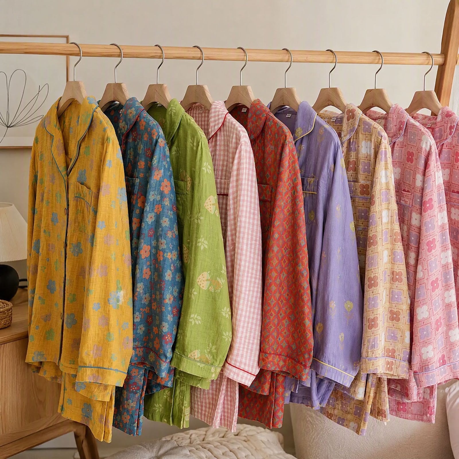 Women's Pyjama Set made of Cotton Double Gauze with Lapels