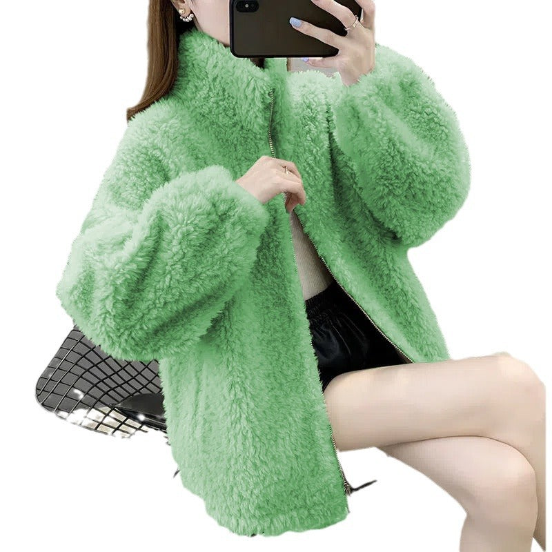 Unisex-Sheepskin-Jacket, padded, with stand-up collar