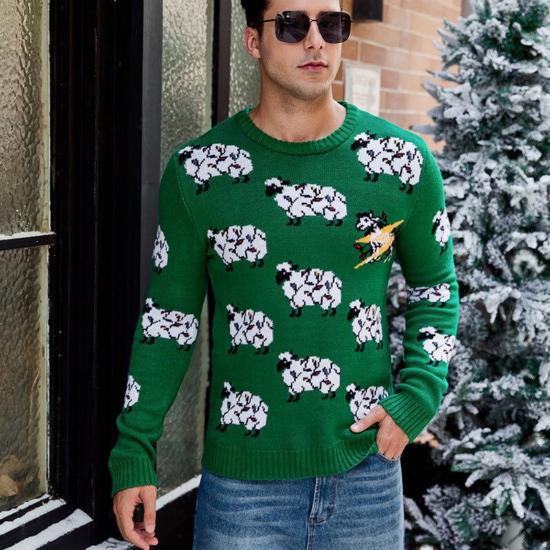 Men's knitted pullover with animal motif