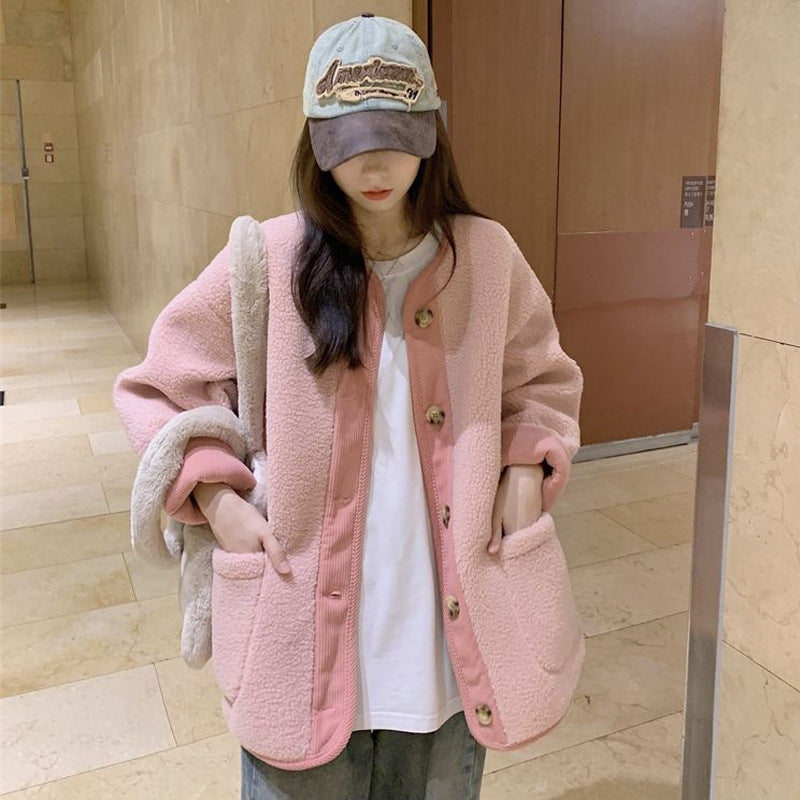 Mid-length, padded jacket in sheepskin look