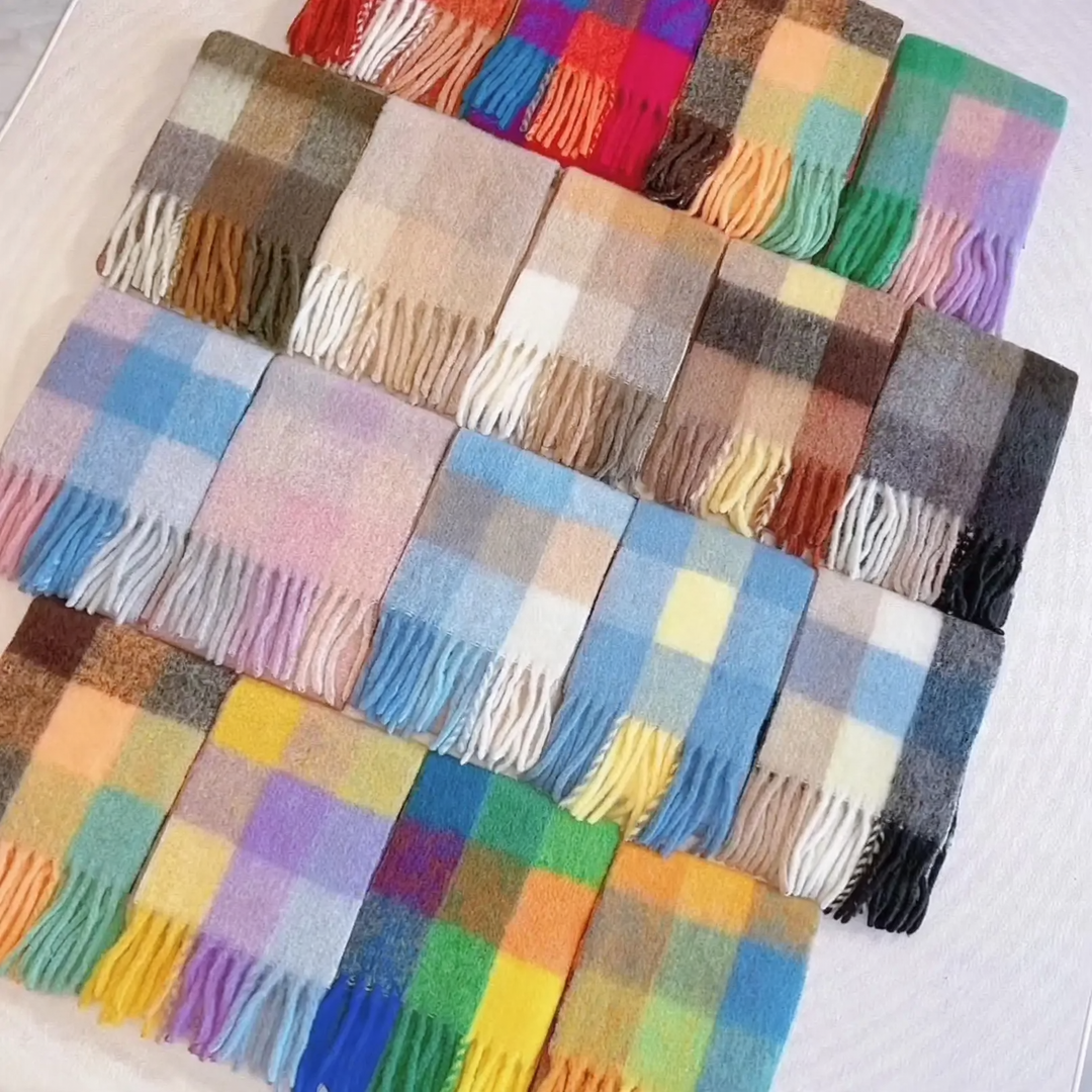 Long Rainbow Scarf made of Mohair-Wool Blend