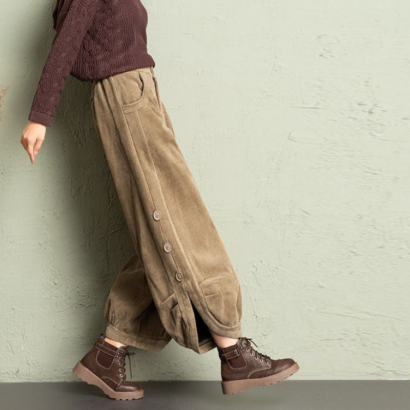 Padded corduroy pants for women, loose fit, winter