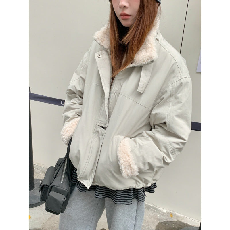 Women's parka with lamb fleece lining