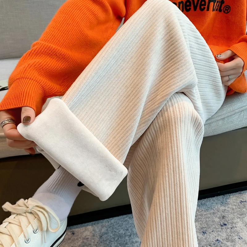 Cord wide pants with high waistband, loose fit
