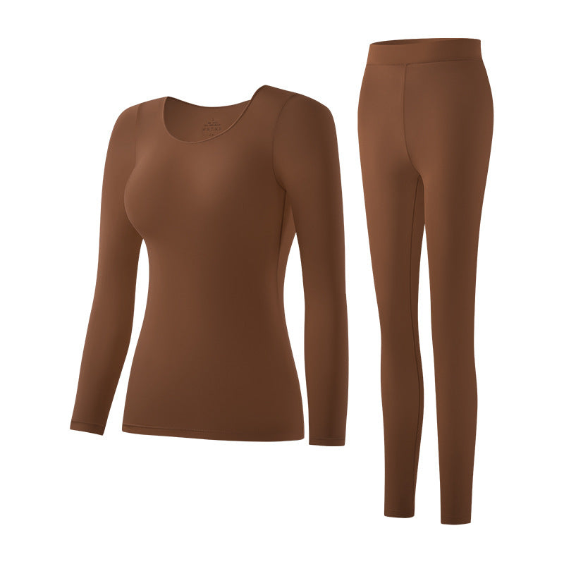 Women's thermal underwear set, ultra-thin, round neckline
