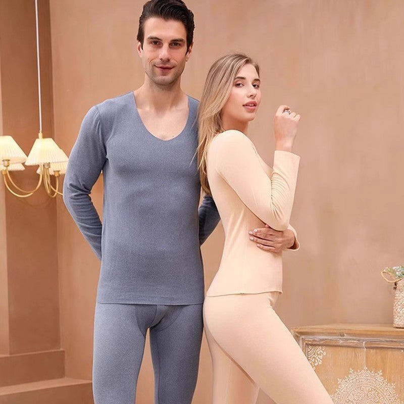 Thermal underwear set with V-neck, double-sided lined