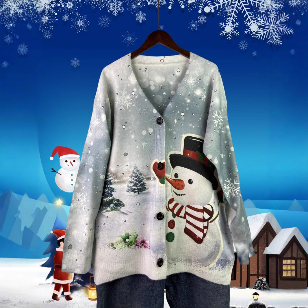 Festive cardigan with Christmas motifs, V neck