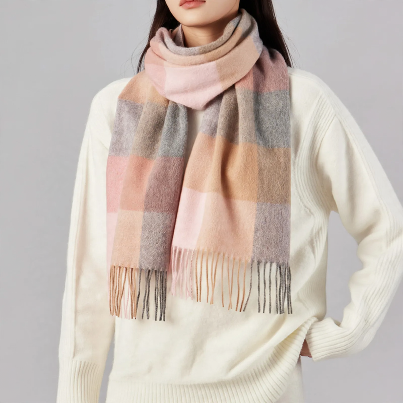 Checked wool scarf, 100% wool, 180x30 cm