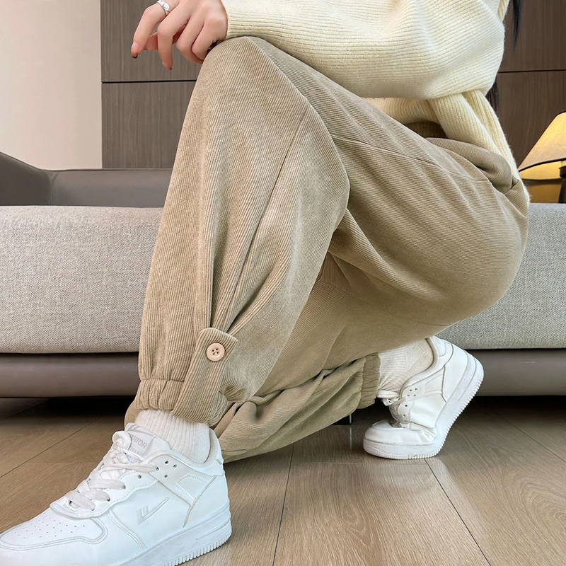 Padded cord jogger pants with cuffs