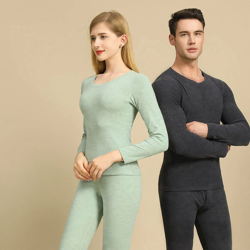 Thermal underwear set, cashmere-silk blend, round neck