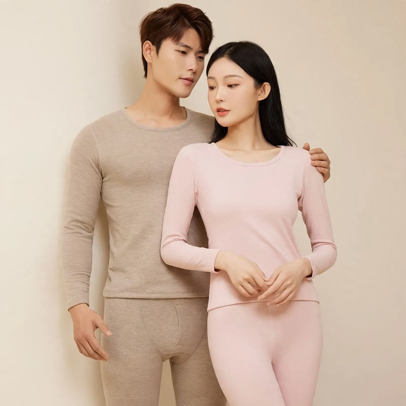 Thermal underwear set, lined, round neck