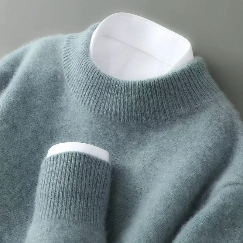 Men's wool sweater, half-high collar, knitted, loose