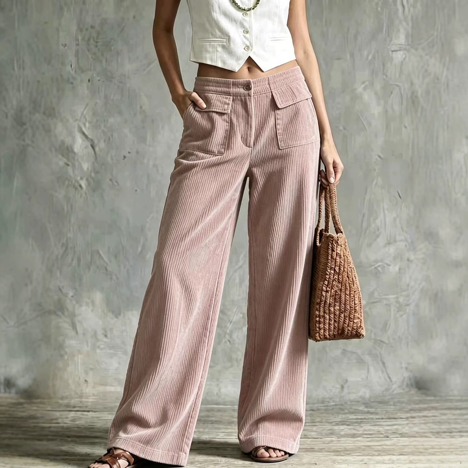 Kord-wide pants with high waist and pockets