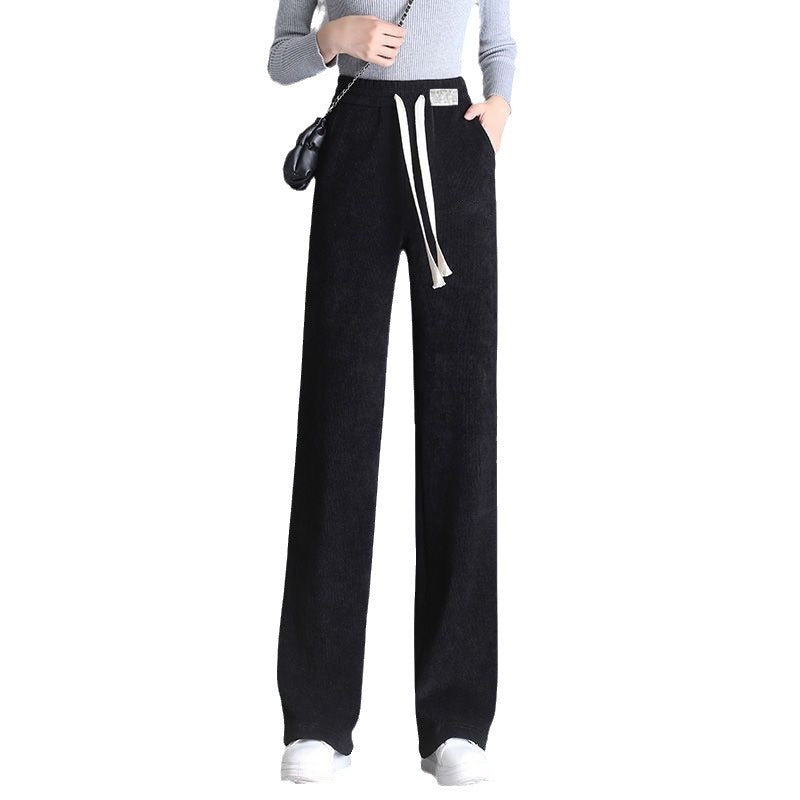 Cord wide pants for women, high-waisted
