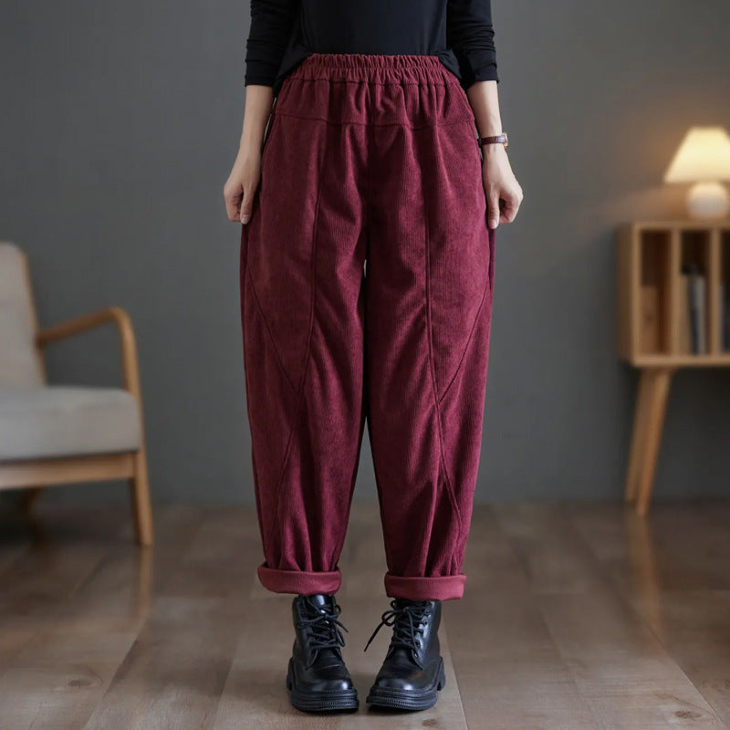 Women's corduroy pants, carrot shape, lined