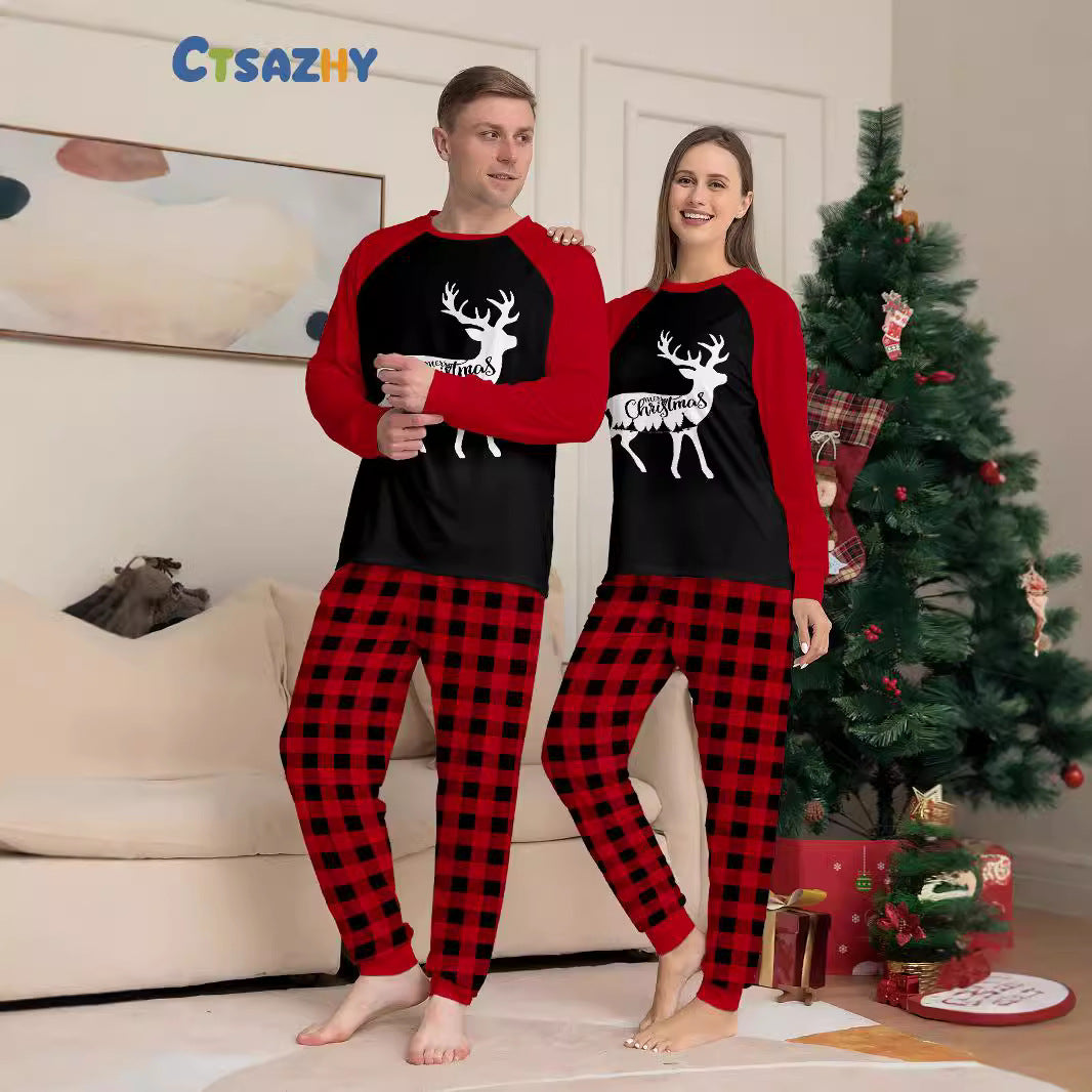 Christmas Family Pajama Set, Deer and Check Pattern