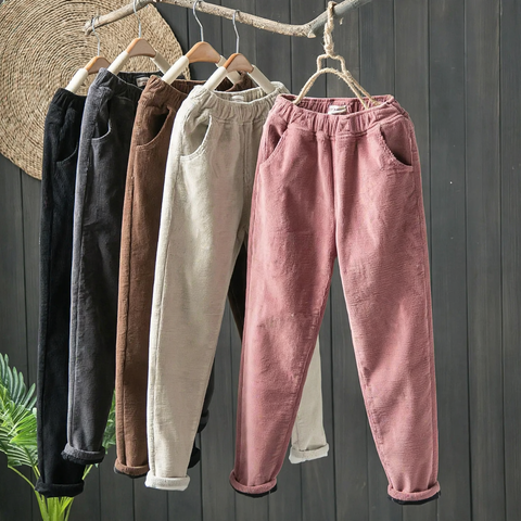 Women's corduroy trousers, loose fit, lined