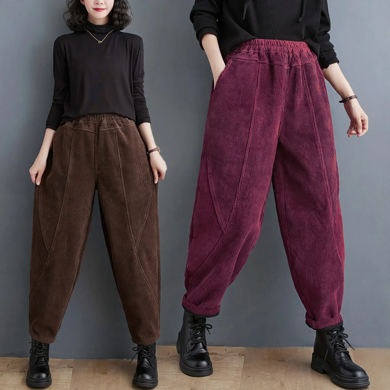Padded corduroy harem pants, loose fit, women