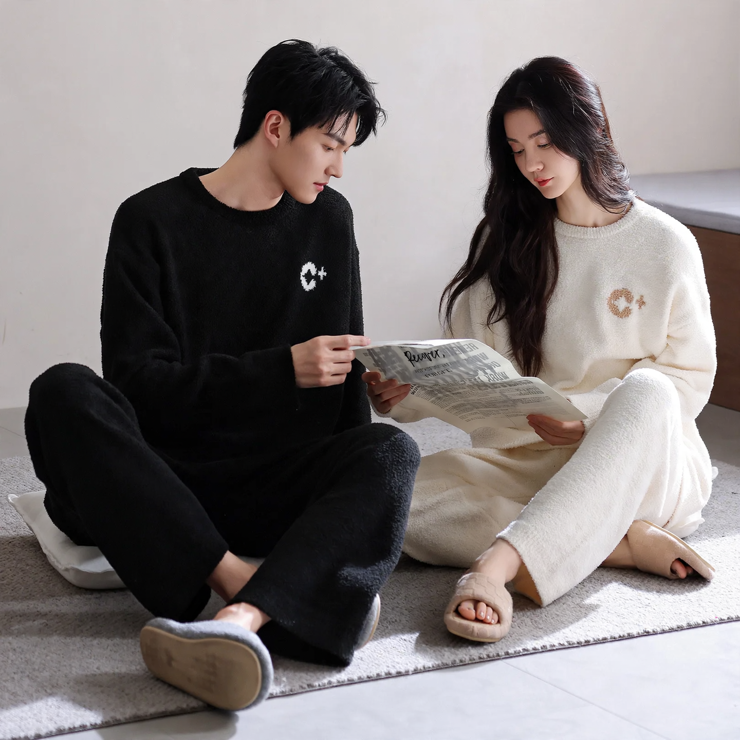 Padded couple's pajama set, warm and soft