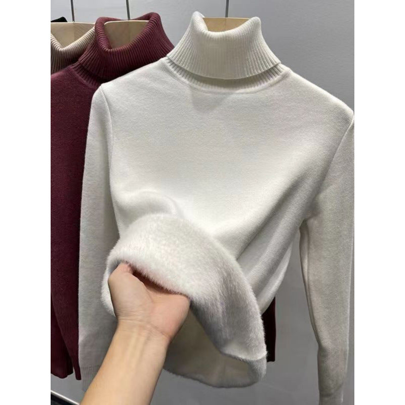 Men's knit sweater with fleece lining and stand-up collar