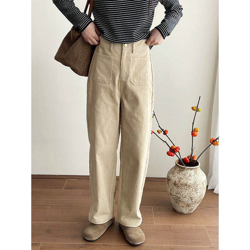 Kord-wide trousers for women with pockets, high-waisted