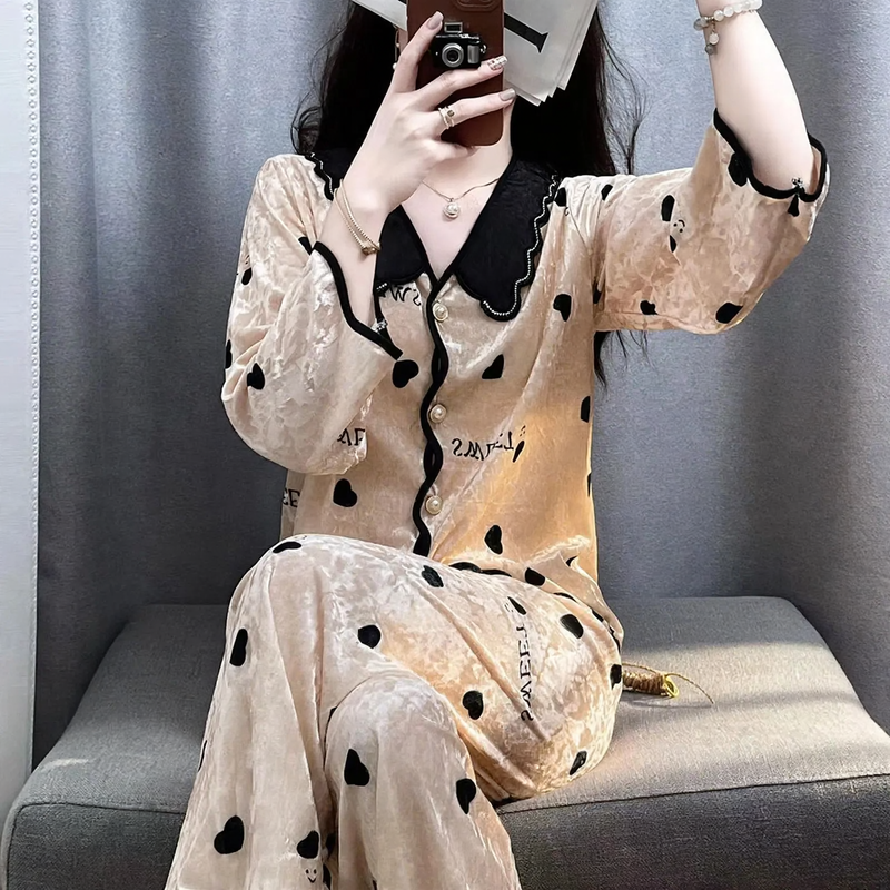 Ladies' Velvet Pajama Set with Breast Pads