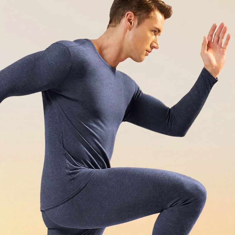 Padded men's thermal underwear set, crew neck
