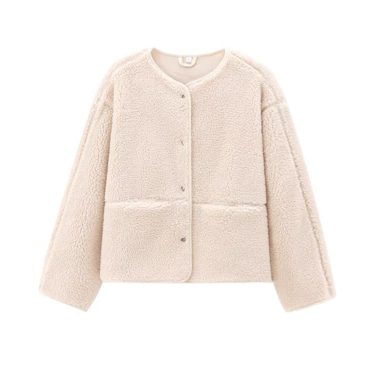 Women's Teddy Fleece Short Jacket, Round Neck