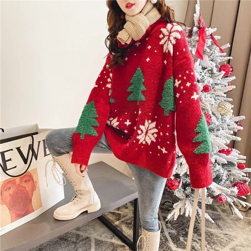 Women's Christmas sweater, 3D pattern, loose fit