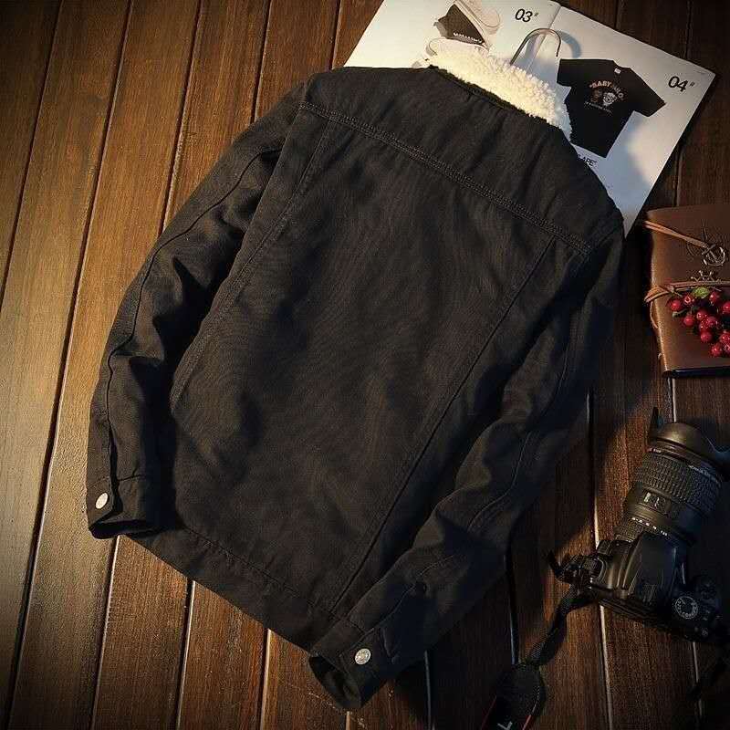 Men's denim jacket with lamb fleece lining, lined