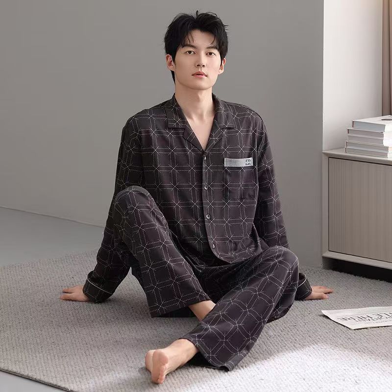 Men's house suit made of cotton, long-sleeved
