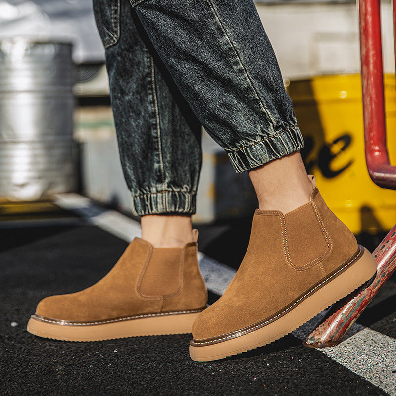 Men's leather boots, suede look, vintage style