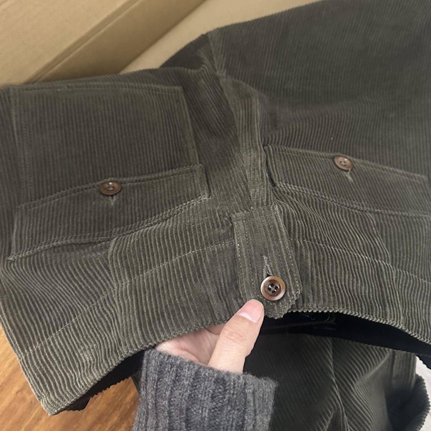 Loose corduroy casual pants with high waistband