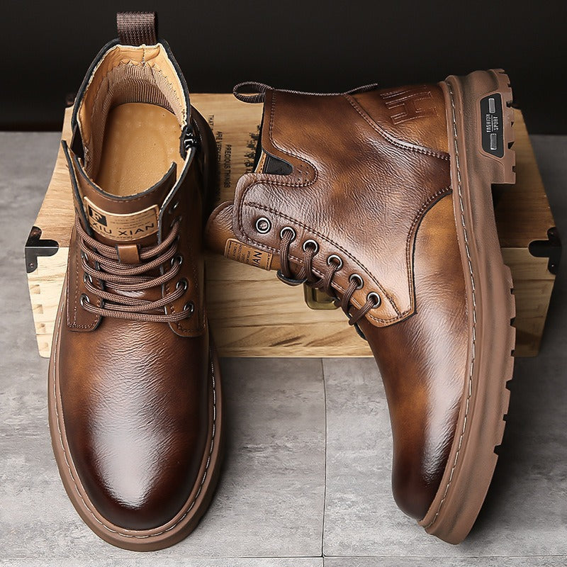 Men's vintage-style ankle boots, synthetic PU