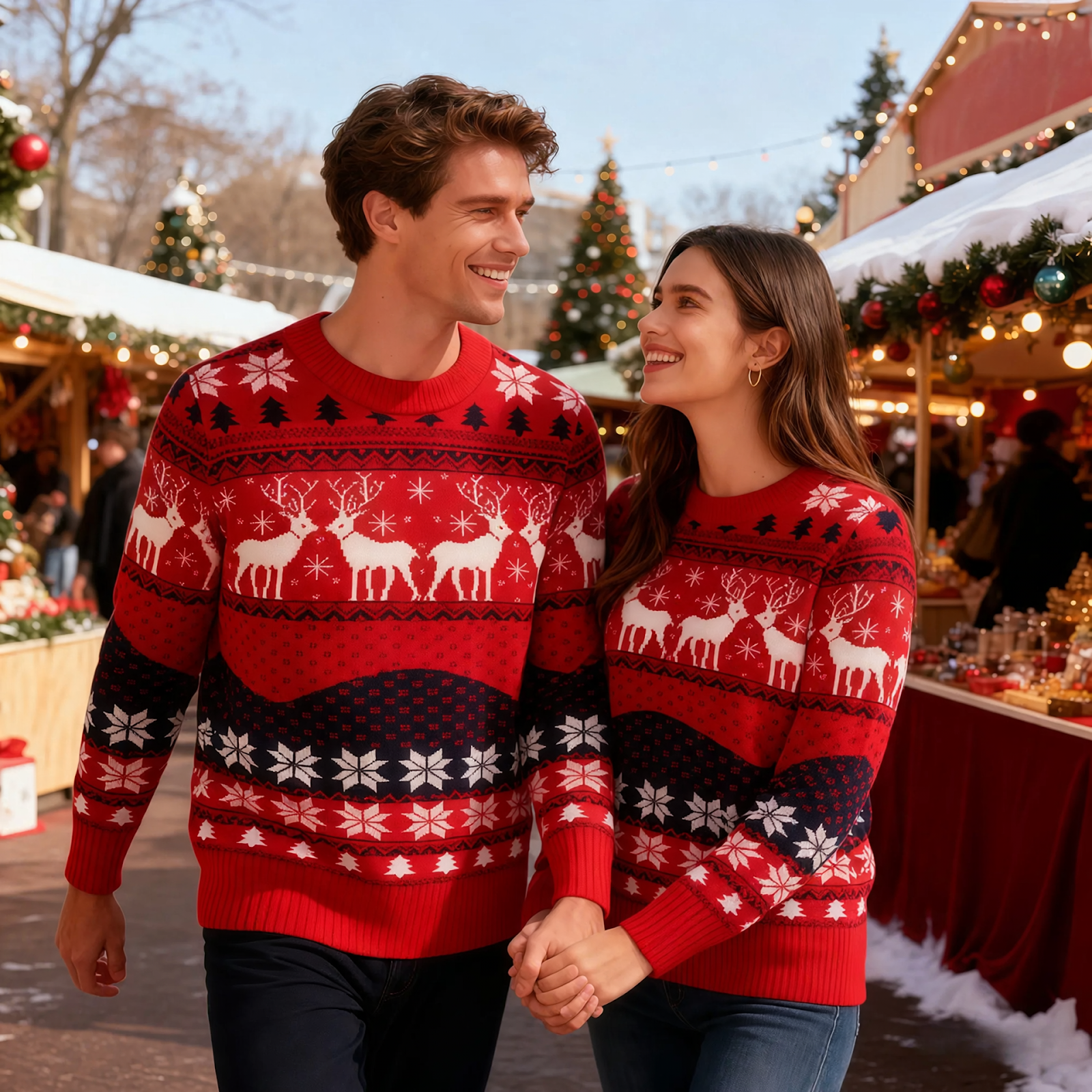 Christmas sweater with reindeer jacquard pattern
