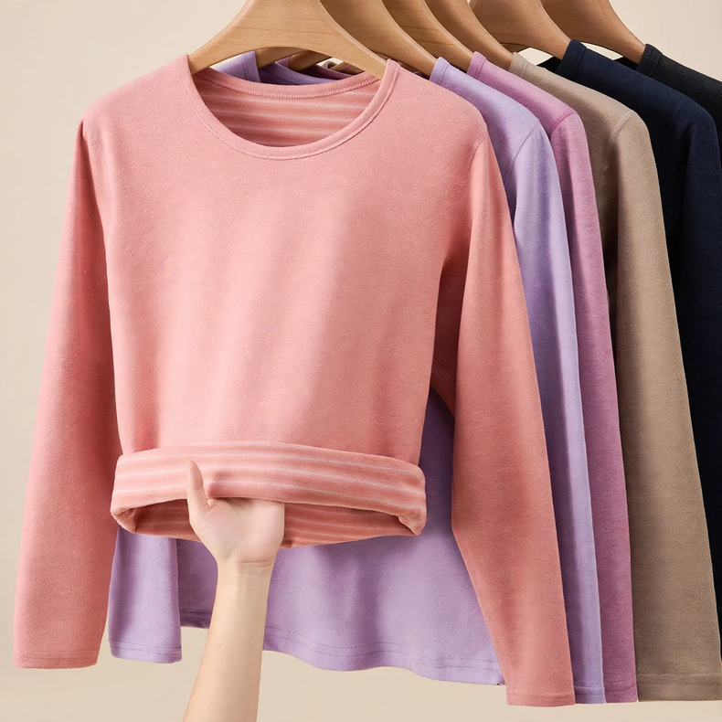 Thermal underwear set, brushed, round neck