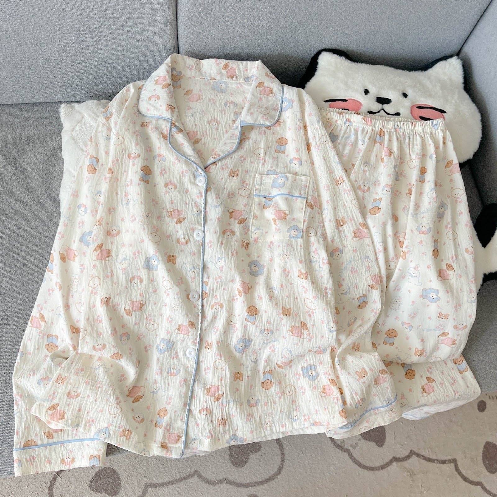 Women's Pajama Set, long-sleeved, with button placket, cartoon style