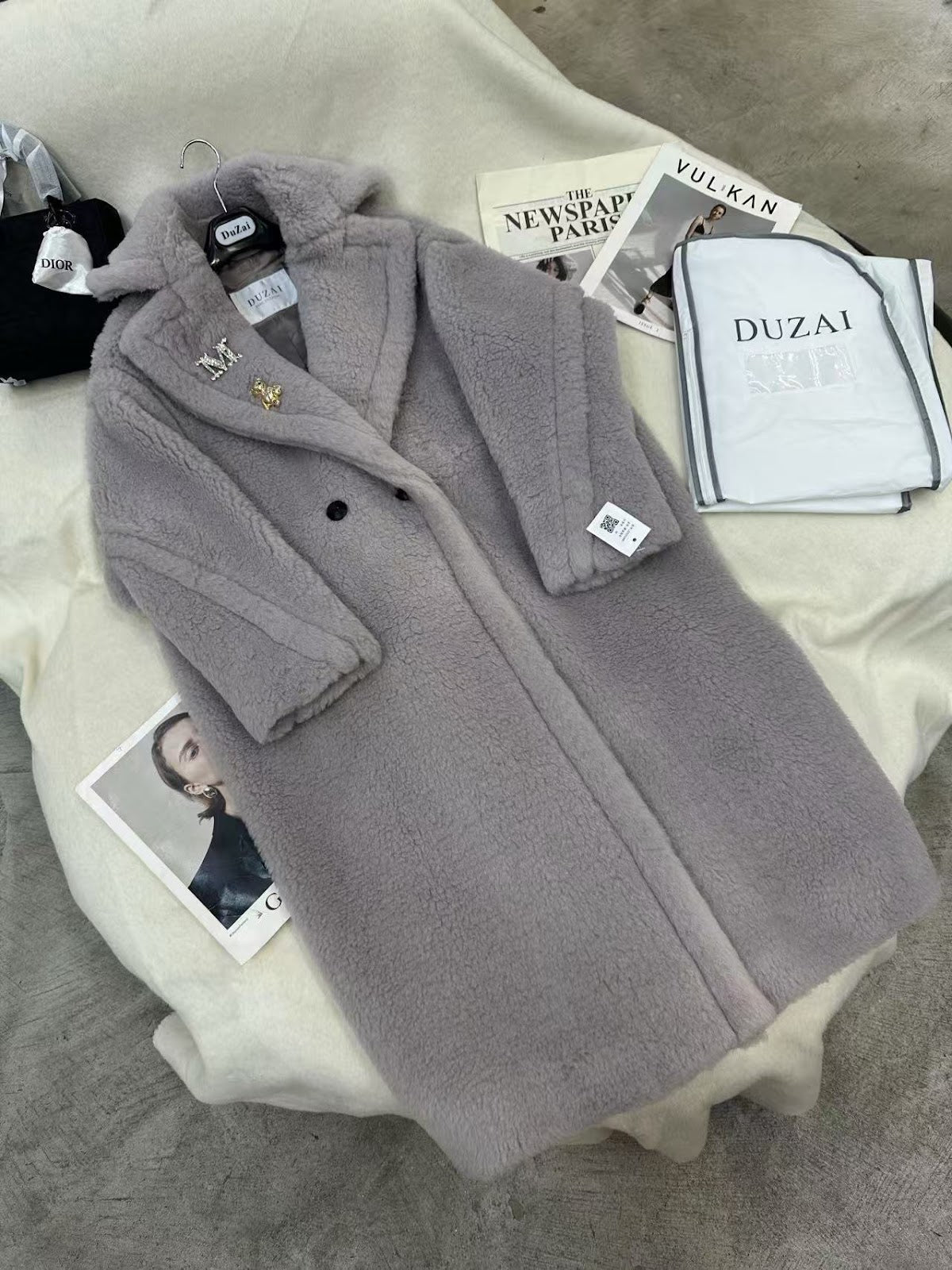 Long teddy coat made of wool and alpaca wool