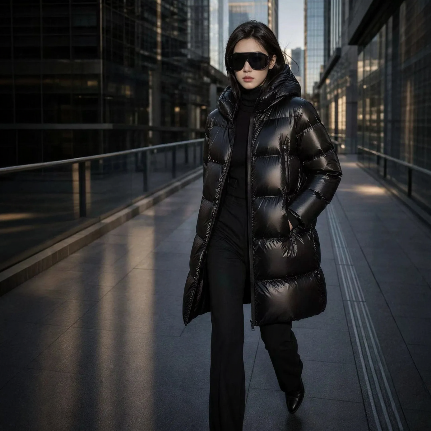 Mid-length down jacket for women, lined with white duck down