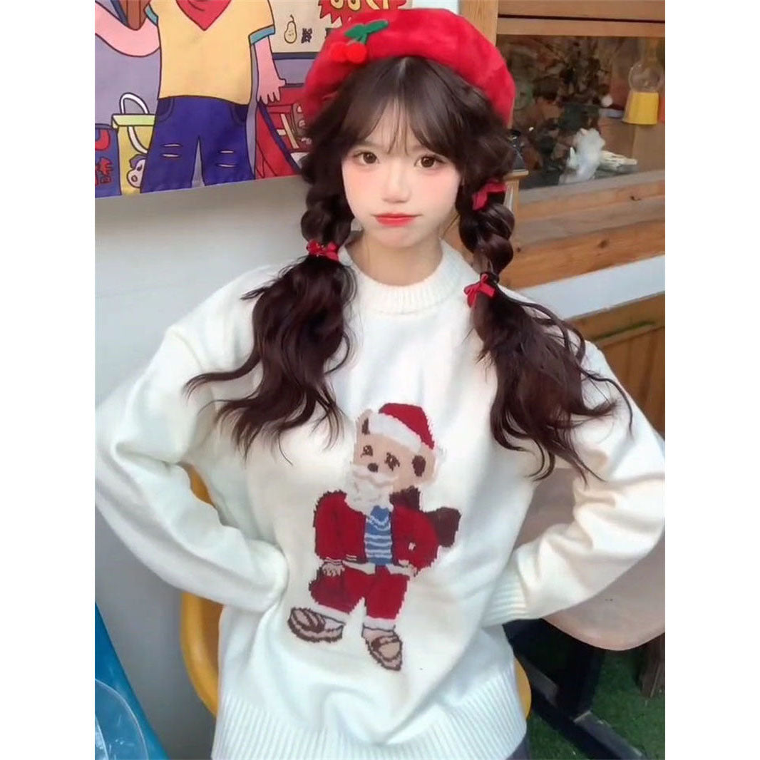 Soft knit sweater with Santa Claus jacquard