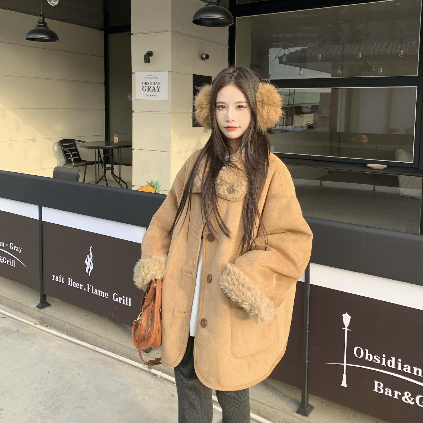 Reversible lamb fur imitation coat, medium length