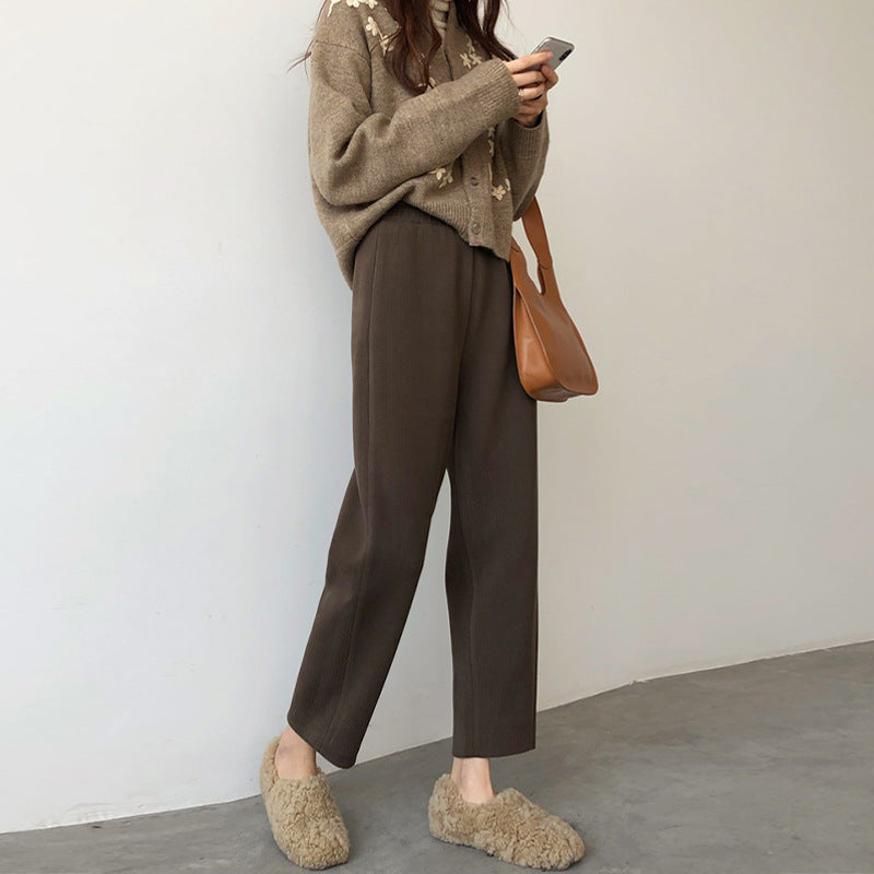 Cord pants with high waistband, wide cut, women
