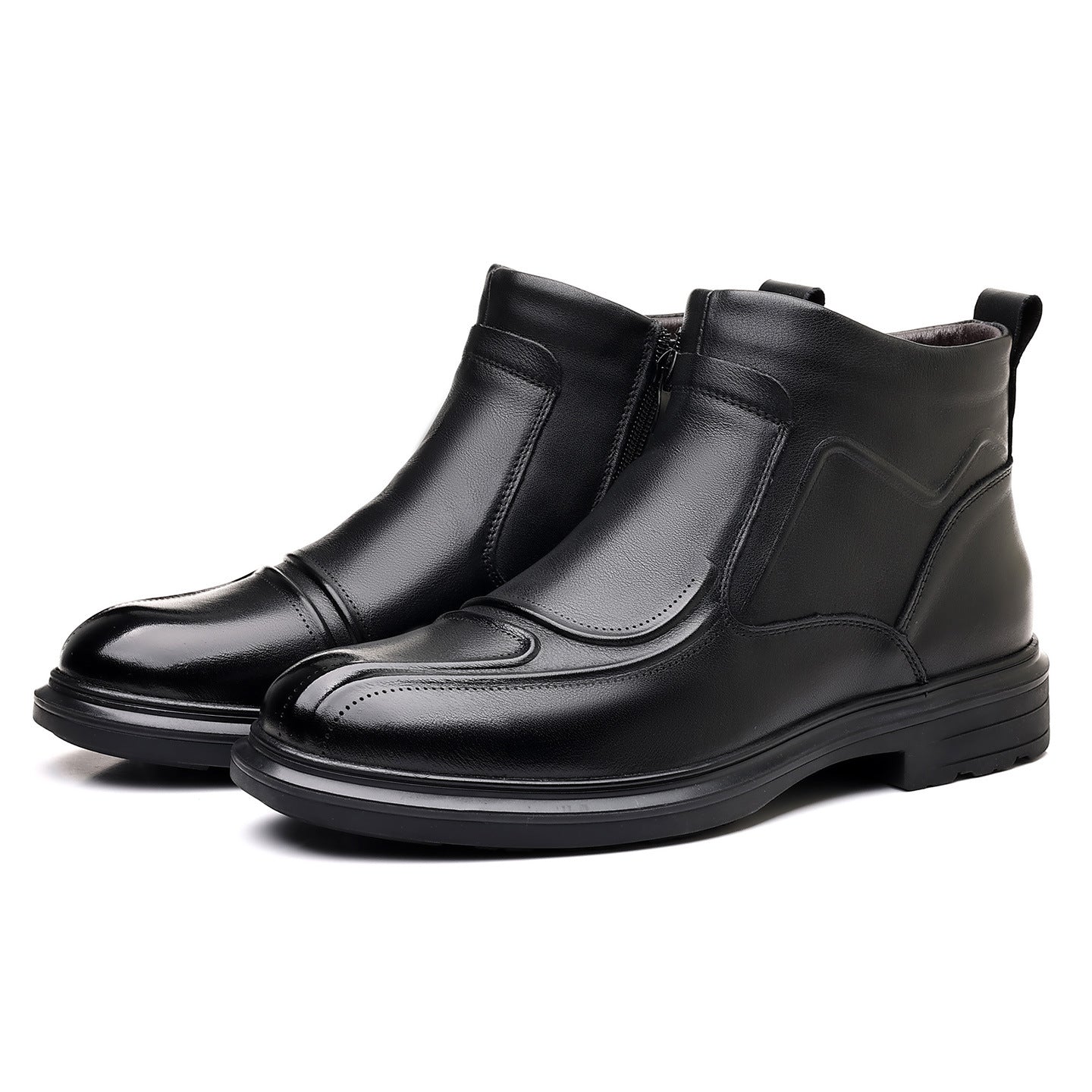 Men's winter boots, genuine leather, lambswool, zipper