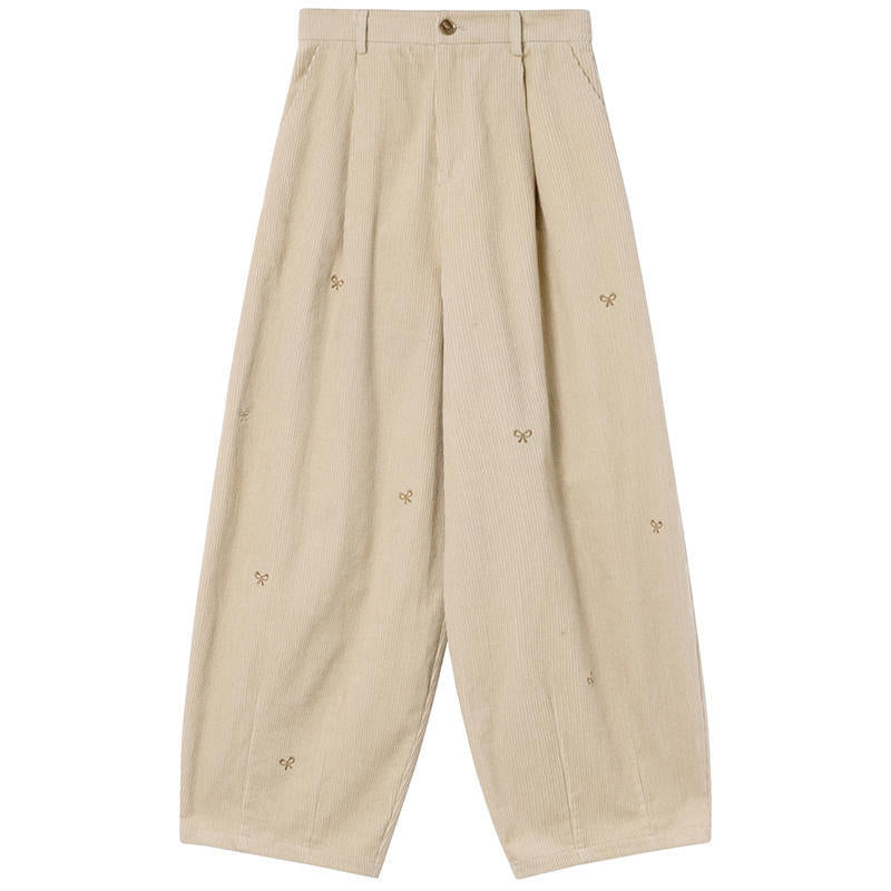 Cord pants with embroidery, 7/8 length
