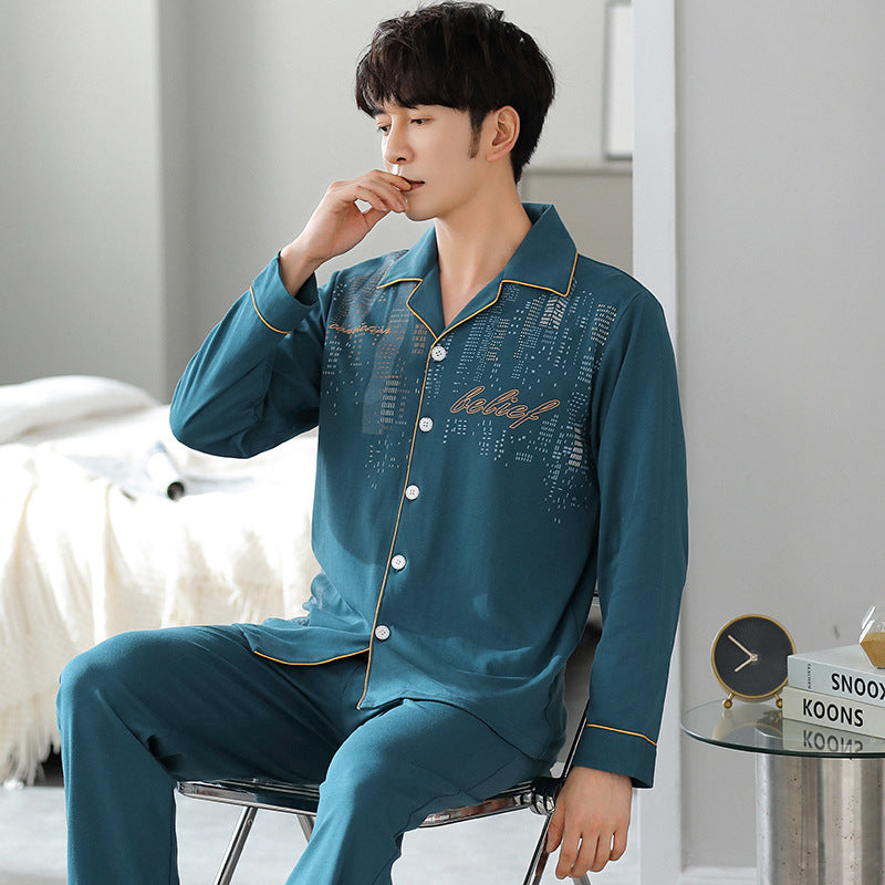 Men's Pajama Set, Cotton, Long Sleeve, with Button Placket