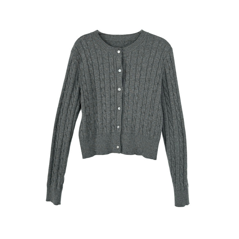 Women's cardigan with cable pattern and round neckline