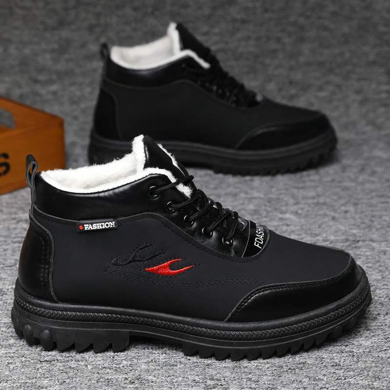 Padded men's winter boots, slip-resistant, water-repellent