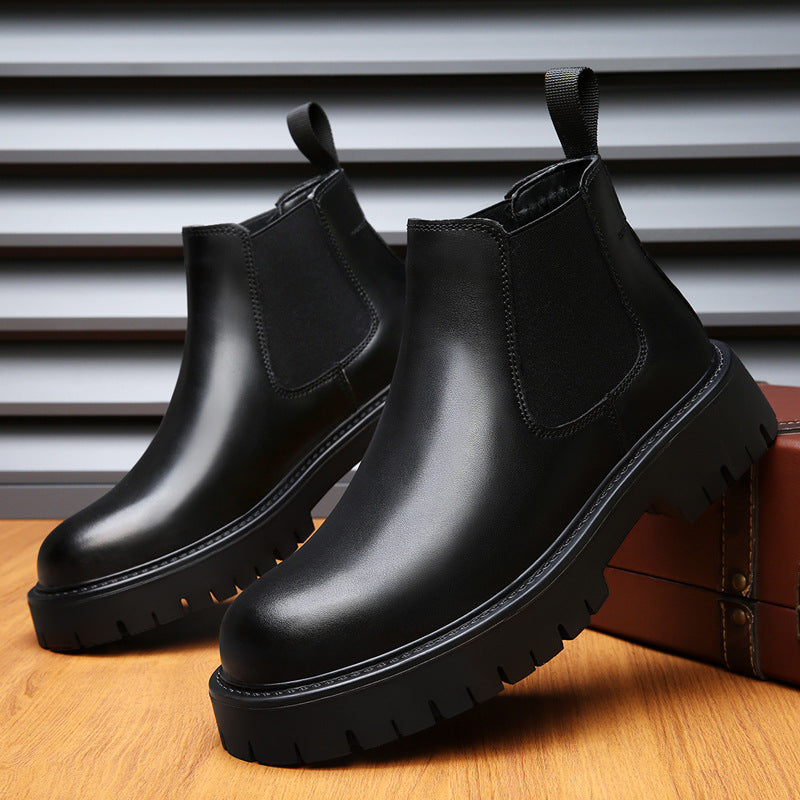 Men's leather boots, lined, slip-resistant, business style